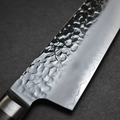 Close-up shot of the right side of 195mm Tsunehisa knife tsuchime AUS10 kiritsuke santoku