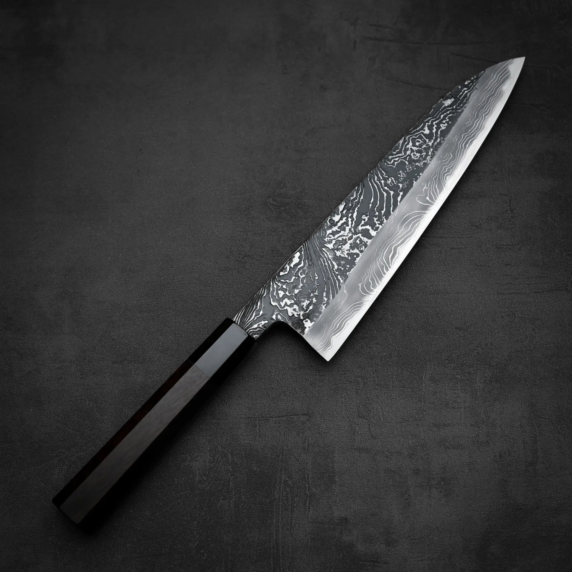 Yoshihide Masuda shirogami#2 kurouchi damascus tall gyuto 220mm