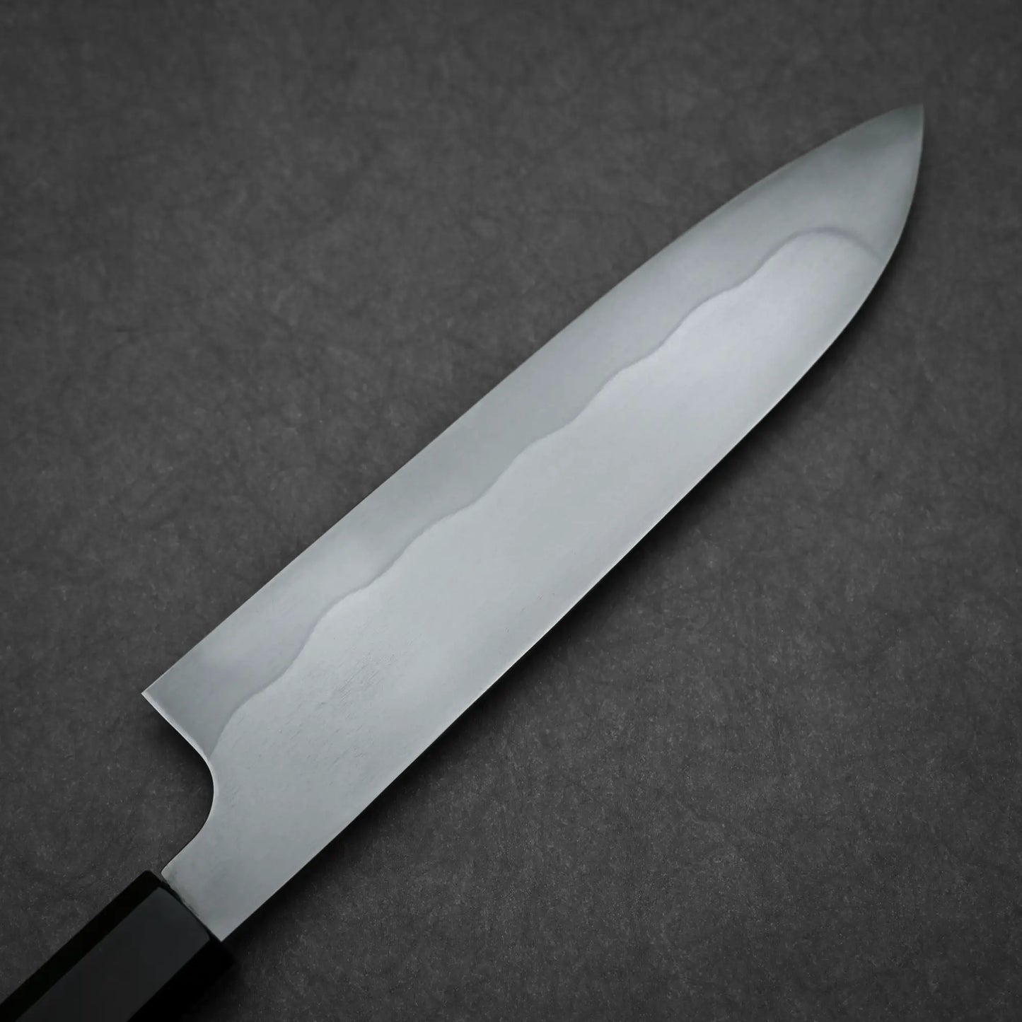 180mm Yoshihiko Akitomo knife aogami#2 honyaki santoku left side view