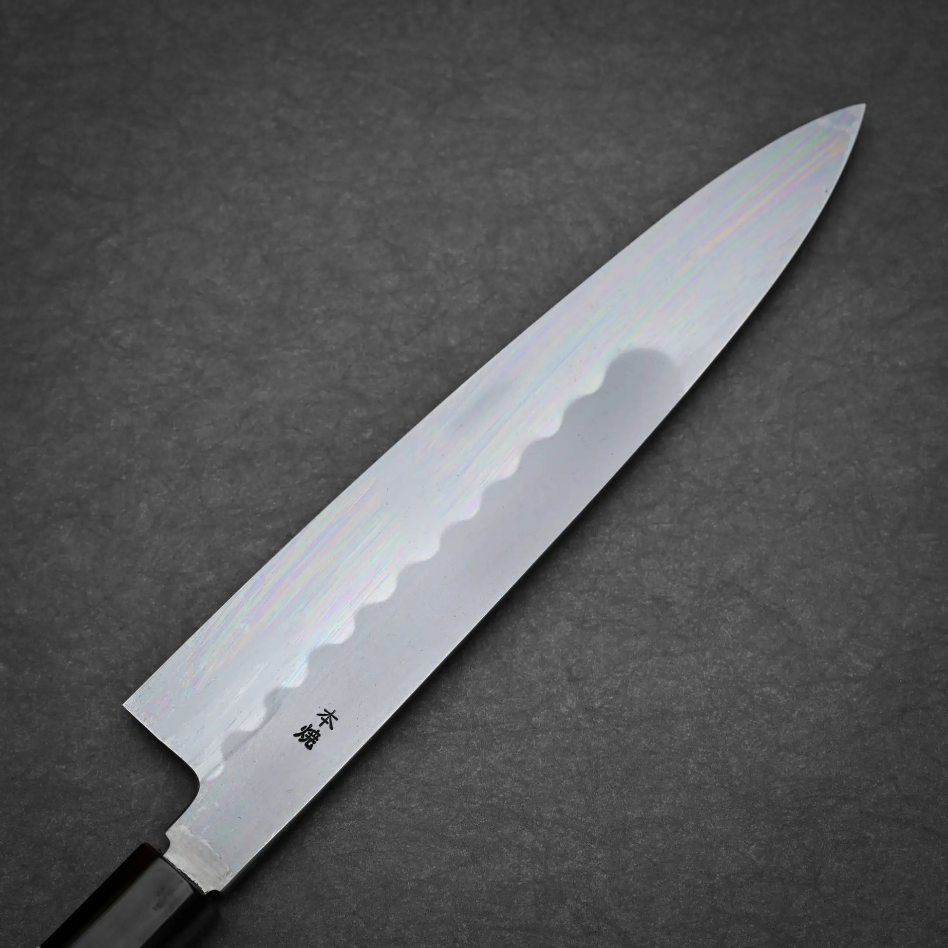 240mm Yoshikazu Ikeda shirogami#3 honyaki gyuto knife left side view