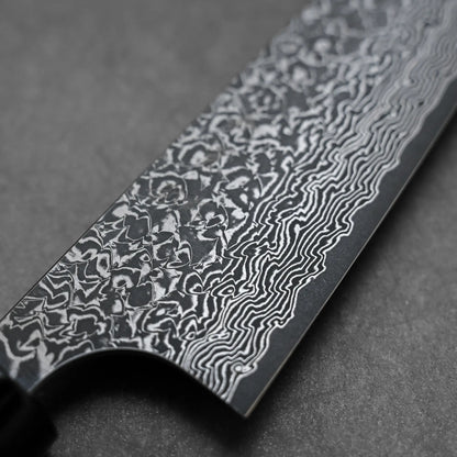 Close-up shot of 270mm Yoshimi Kato knife damascus VG10 sujihiki right side view