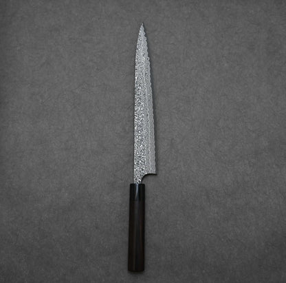 270mm Yoshimi Kato knife damascus VG10 sujihiki primary side view