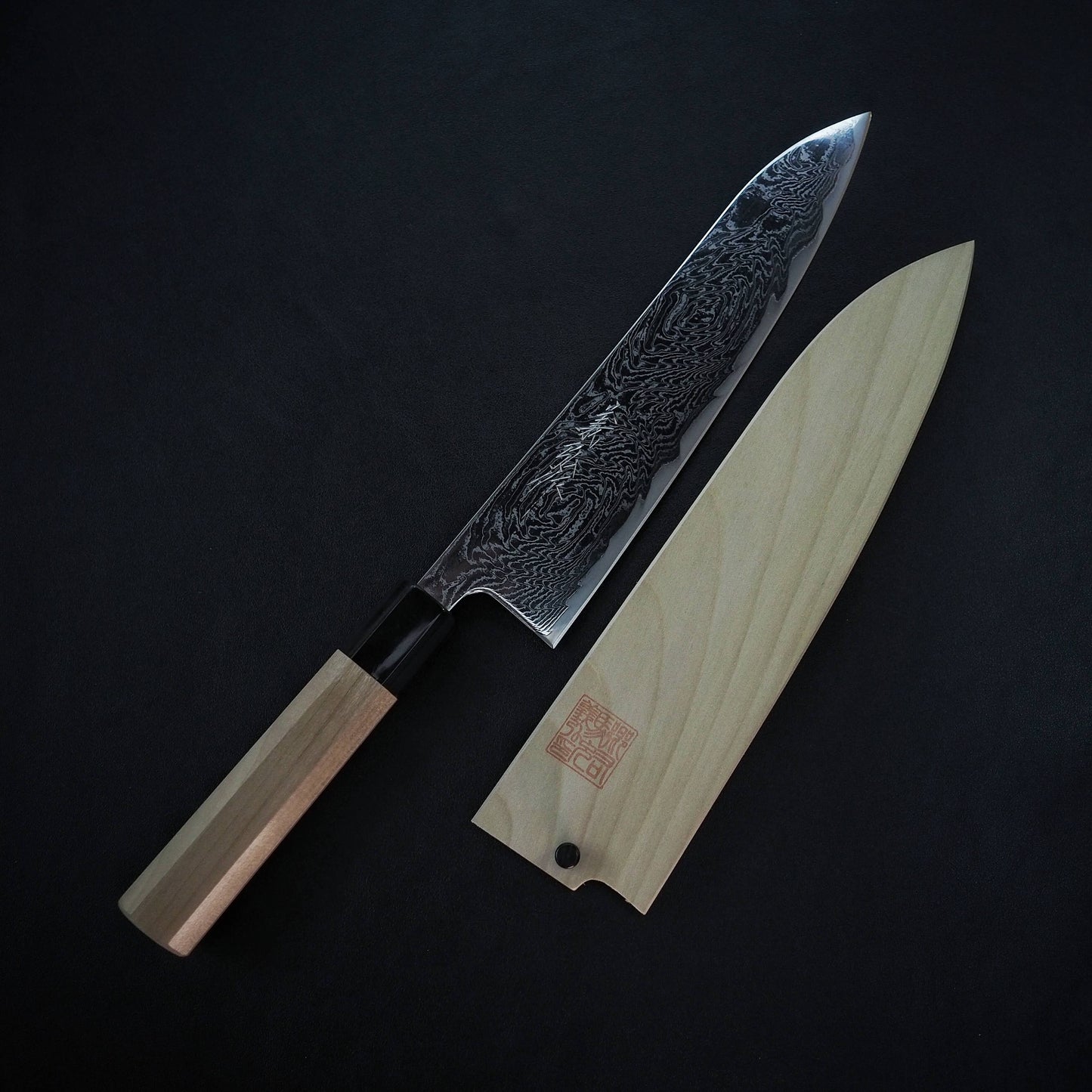 Yoshihiro AUS10 damascus nami gyuto 210mm (with saya) - Zahocho Japanese Knives