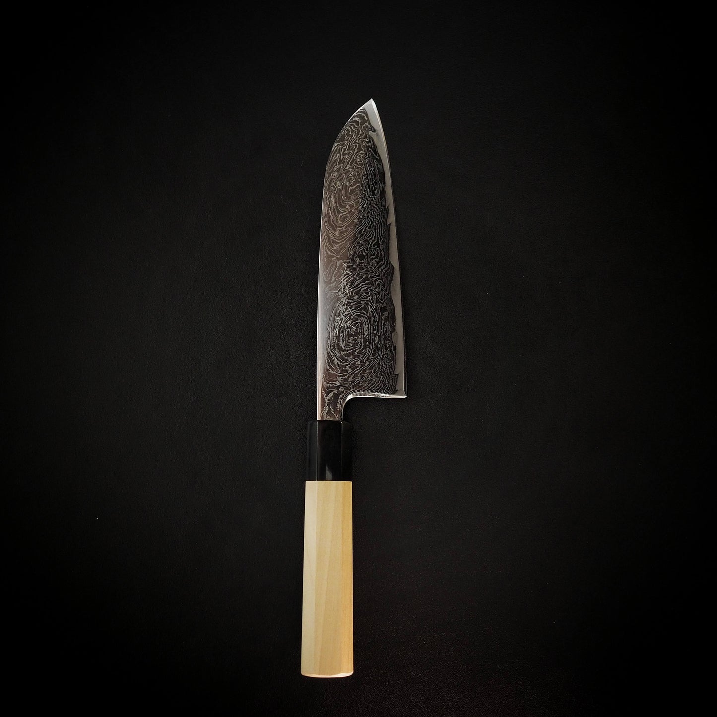 Yoshihiro AUS10 damascus nami 165mm santoku (with saya) - Zahocho Japanese Knives