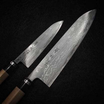 Toyama aogami #2 damascus 240mm gyuto & 150mm petty knife (combo deal) - Zahocho Japanese Knives