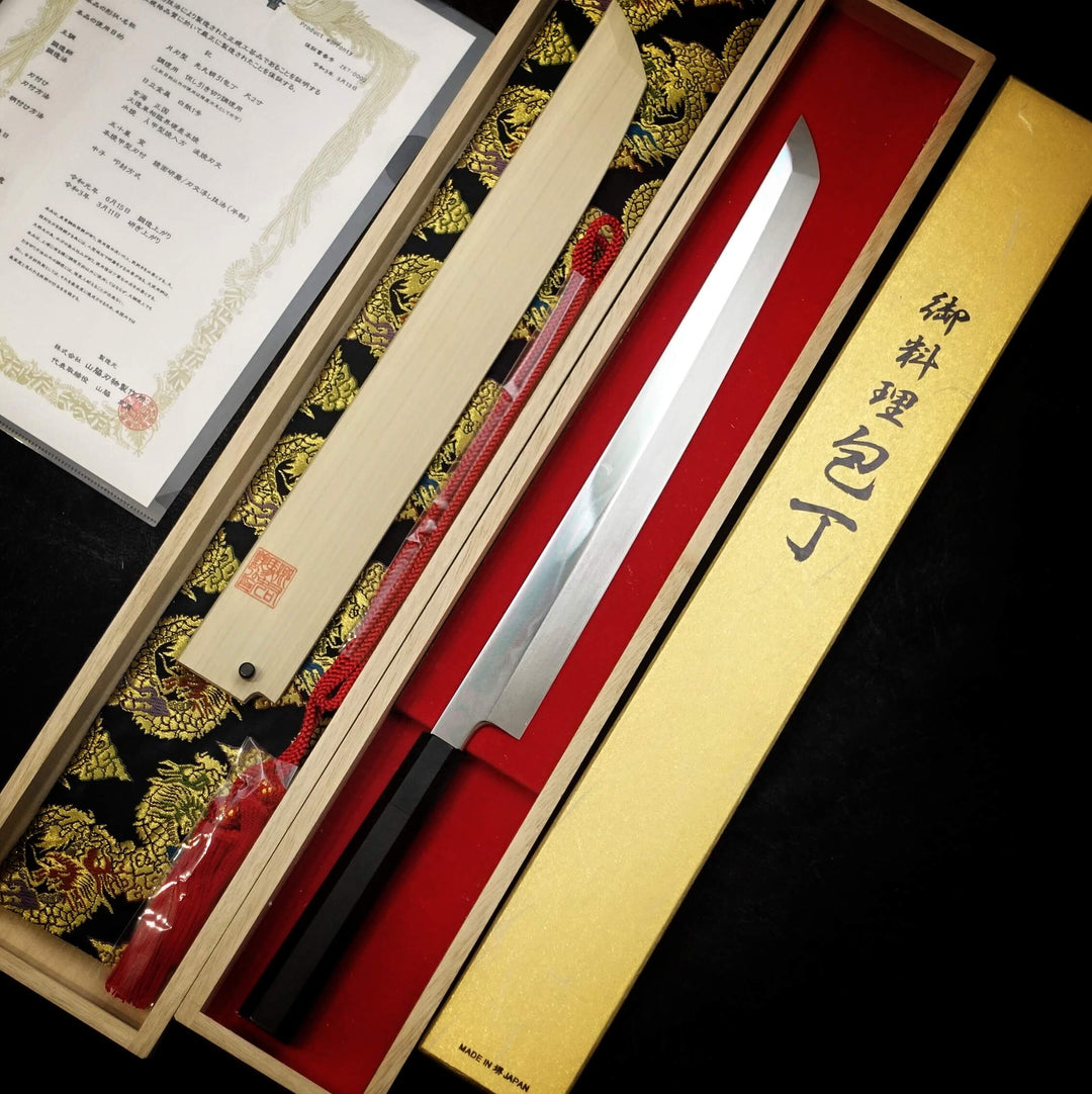 Genkai Masakuni (Mt. Fuji with crescent moon) shirogami #1 360mm honya –  Zahocho Knives Tokyo