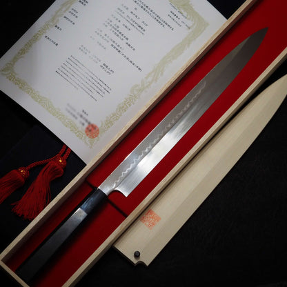 Genkai Masakuni honyaki shirogami #1 330mm yanagiba - Zahocho Japanese Knives